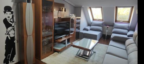 een kleine woonkamer met een bank en een tv bij Alójate en Vigo! Piso moderno y funcional in Vigo