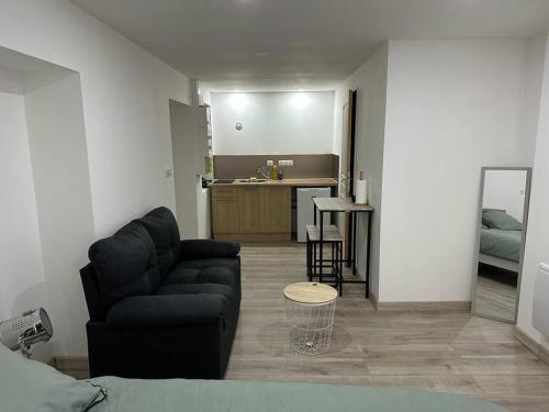 un salon avec un canapé et une cuisine dans l'établissement Le Sapeur, à Lure