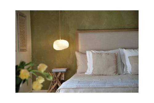 a bedroom with a bed and a light fixture at Les Jardins de Sitaara in Cucuron