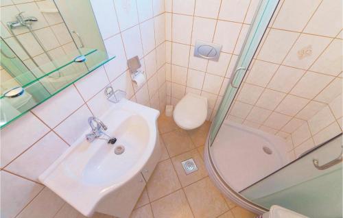 a bathroom with a sink and a shower and a toilet at Stunning Home In Povile With Wifi in Povile