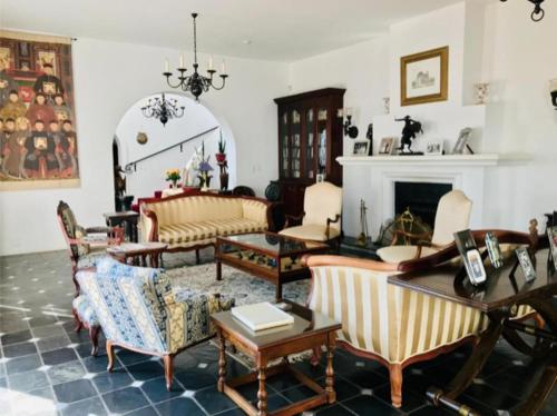 a living room filled with furniture and a fireplace at Waterkloof Mansion Boutique Hotel in Pretoria