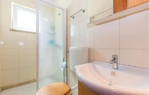 a bathroom with a sink and a shower and a toilet at Gorgeous Apartment In Smrika With Wifi in Šmrika