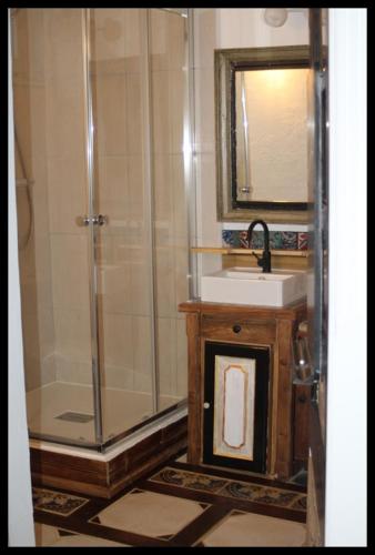 a bathroom with a shower and a sink at maison d'artiste accès jardin in Maubeuge