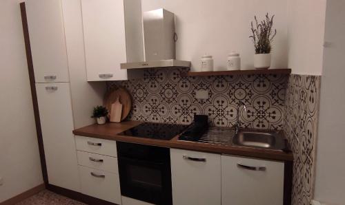 a small kitchen with a stove and a sink at La Casetta di Cecilia in Tivoli