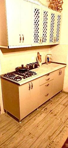 a kitchen with a stove and a sink at Batumi Wonderland in Batumi