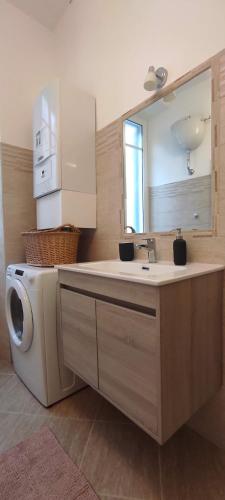 a bathroom with a sink and a washing machine at La Casetta di Cecilia in Tivoli