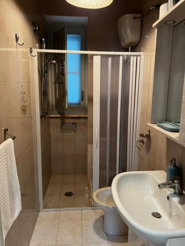 a bathroom with a shower and a sink and a toilet at casamare 69 in Torre Canne