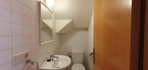 een kleine badkamer met een toilet en een wastafel bij Casa Mas Pinell 93 in Torroella de Montgrí