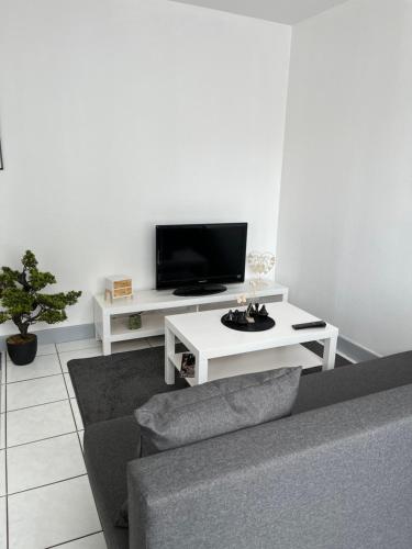 sala de estar con sofá y TV en Belle maison, en Vigneux-sur-Seine