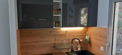 a kitchen with a sink and a mirror and a sink at Appartement Zen Costa Plana in Cap d'Ail