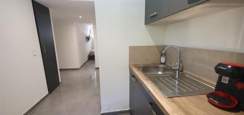 une cuisine avec un évier et un plan de travail dans l'établissement VALROSE, à Nice