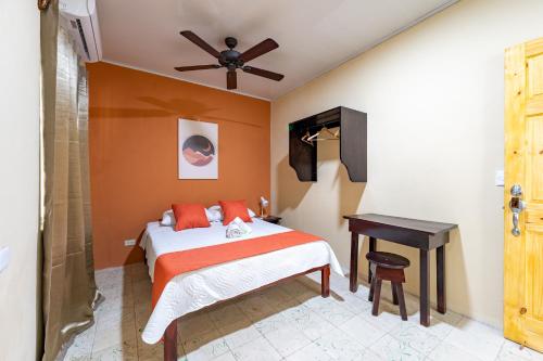 um quarto com uma cama e uma secretária. em El Cocobolo Food&Rest Room 7 Bed and Breakfast WiFi AC Pkg gratis 