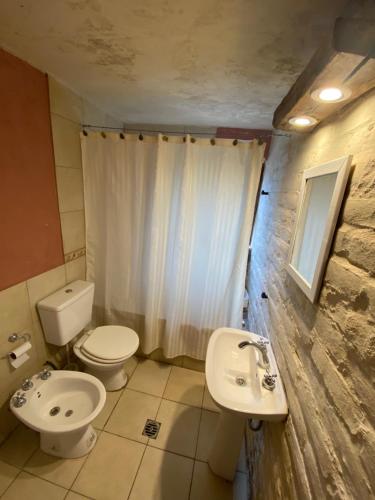 y baño con aseo y lavamanos. en Cabaña Lo de Mirtha en Tunuyán