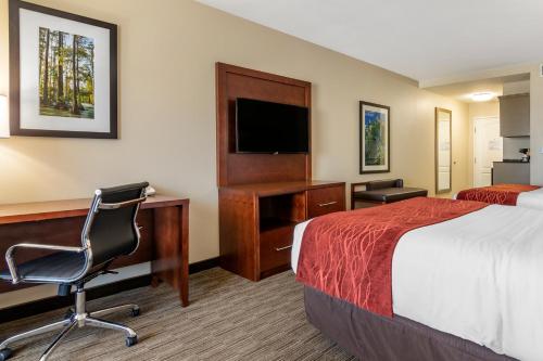 Habitación de hotel con cama, escritorio y silla en Comfort Inn & Suites, en Tifton