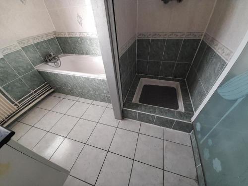 ein Bad mit einer Badewanne, einem WC und einer Dusche in der Unterkunft zouzoubelle in Coudekerque-Branche