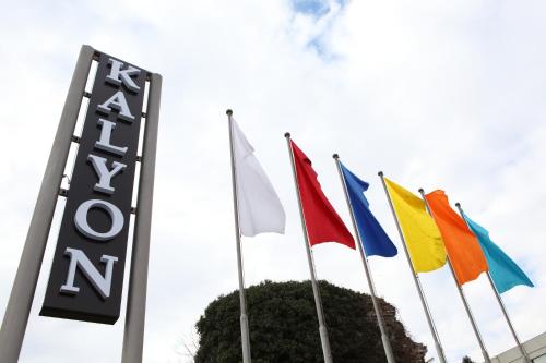 a group of flags in front of a hotel at Kalyon Hotel Istanbul in Istanbul