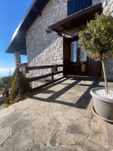 a house with a potted tree in front of it at Casa Emy in Adrara San Rocco
