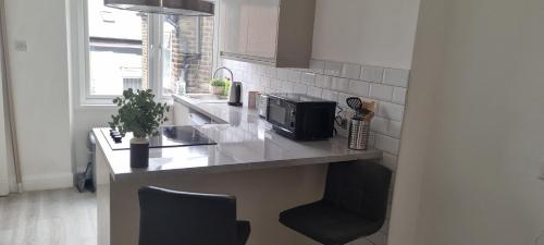 a kitchen with a counter top with a microwave at Sydenham Place in Forest Hill