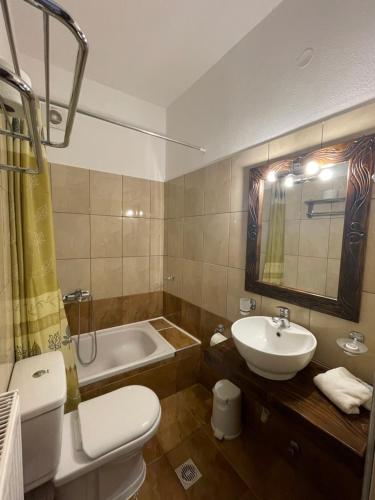 a bathroom with a toilet and a sink and a tub at Guesthouse Alexandros in Pýli