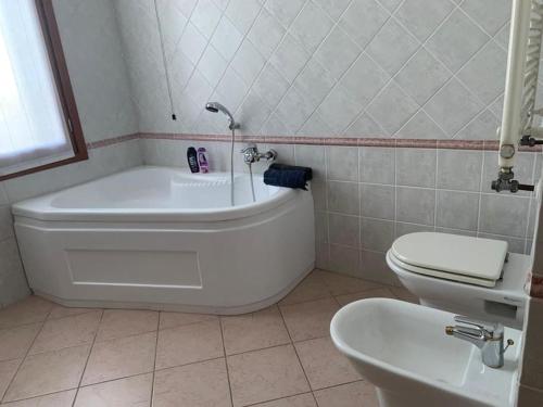 y baño con bañera, aseo y lavamanos. en La casa di Anna - Palazzo Flantini, en Valdobbiadene