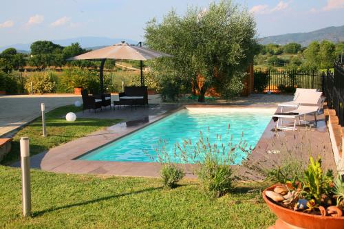 - une piscine avec des chaises et un parasol dans la cour dans l'établissement SUNNY HILL, à Monte San Savino