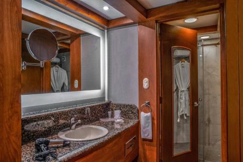 a bathroom with a sink and a mirror at Courtyard by Marriott Mexico City Revolucion in Mexico City