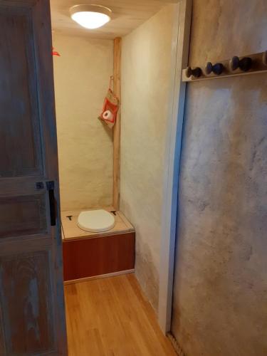 Le gîte de la cabane de l'oiseau في Couze-et-Saint-Front: حمام صغير مع مرحاض في الغرفة