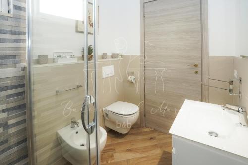 a bathroom with a shower and a toilet and a sink at Balconi sul mare in Otranto