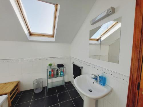 a bathroom with a sink and a mirror at Private accommodation in house close to Galway City in Galway