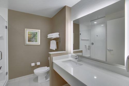a bathroom with a sink and a toilet and a mirror at Fairfield Inn & Suites By Marriott Wichita East in Wichita
