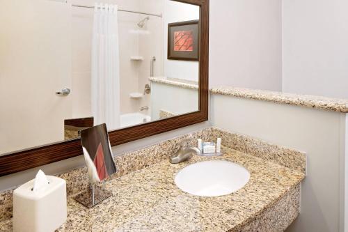 a bathroom with a sink and a mirror at Courtyard by Marriott Houma in Houma