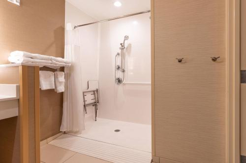 W łazience znajduje się prysznic ze szklanymi drzwiami. w obiekcie Fairfield Inn & Suites By Marriott Somerset w mieście Somerset