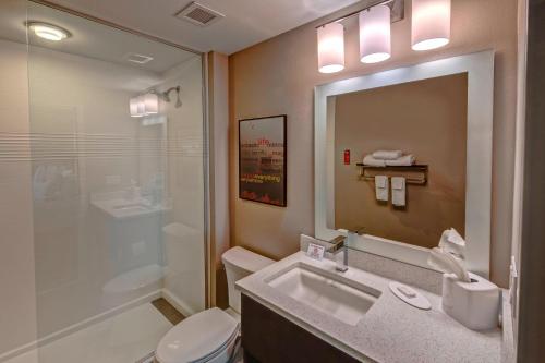 a bathroom with a sink and a toilet and a shower at TownePlace Suites by Marriott Hot Springs in Hot Springs