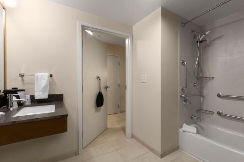 a bathroom with a sink and a shower and a tub at Fairfield Inn & Suites Elizabeth City in Elizabeth City