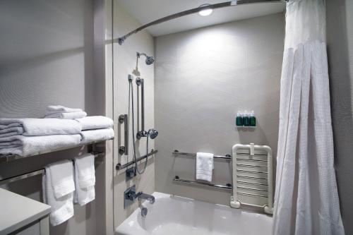 a bathroom with a tub and a shower with towels at Fairfield Inn & Suites by Marriott Dallas Cedar Hill in Cedar Hill