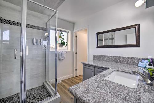 a bathroom with a shower and a sink at Reno Vacation Rental 1 Mi to Casinos! in Reno