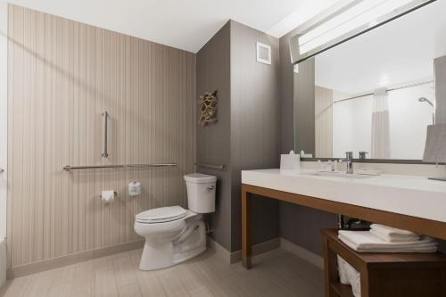 a bathroom with a toilet and a sink and a mirror at Courtyard Amelia Island in Amelia Island