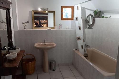 een badkamer met een wastafel, een toilet en een bad bij le havre de paix in Devay