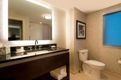 a bathroom with a sink and a toilet and a mirror at Residence Inn by Marriott Orangeburg in Orangeburg