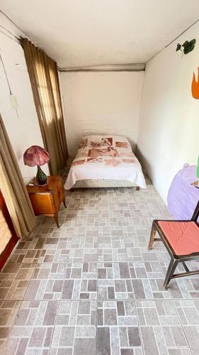 Las Heras的住宿－Carpe Diem，卧室配有1张床、1张桌子和1把椅子