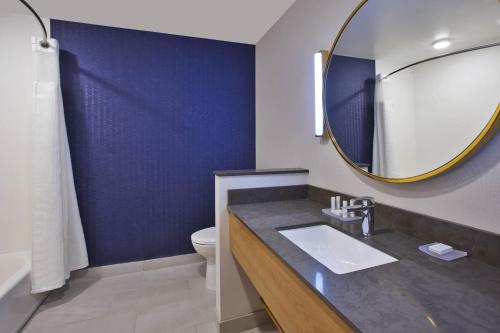 Fairfield Inn & Suites by Marriott Flint Grand Blanc في غراند بلانك: حمام مع حوض ومرآة