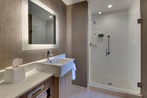 a bathroom with a sink and a shower at SpringHill Suites by Marriott Montgomery Downtown in Montgomery