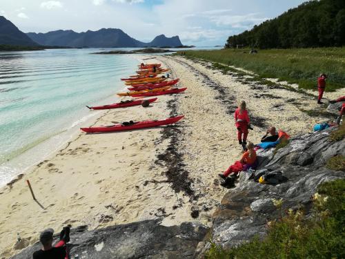 a group of people on a beach next to the water at Hamn i Senja in Hamn