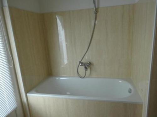 a white bath tub in a bathroom with a shower at Runatsch in Zernez