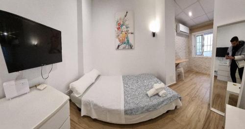 Un pat sau paturi într-o cameră la Mini Estudio Sevilla Centro