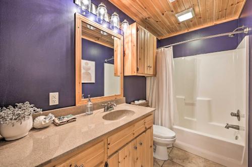 a bathroom with a sink and a toilet and a shower at Pet-Friendly Grand Lake House with Dock and Kayaks! in Eucha