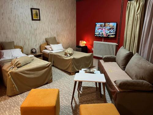 Una televisión o centro de entretenimiento en Hotel Dva Goluba