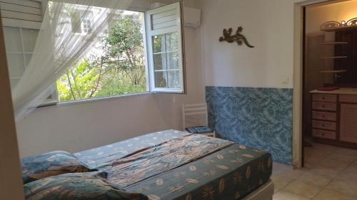 um quarto com uma cama e uma janela em Kay Zanndoli em La Trinité