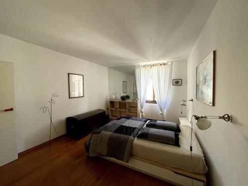 een slaapkamer met een groot bed en een raam bij Grande appartamento in area storica di Bergamo in Bergamo