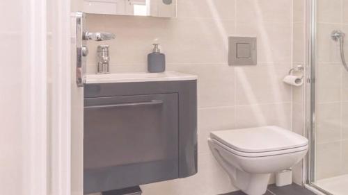 een badkamer met een toilet, een wastafel en een douche bij Gialos Villa Mykonos Lux in Platis Yialos Mykonos